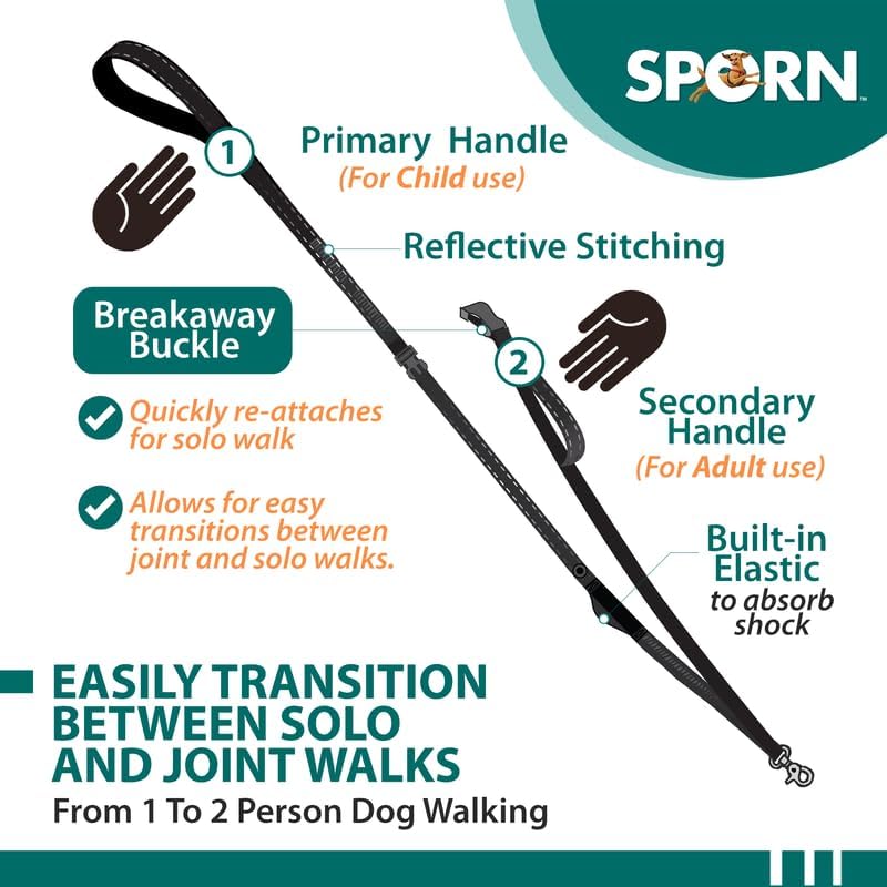 Double Handle Dog Leash Heavy Duty, Built-in Elastic Two Handle Dog Leash, Child Co Walk Shock Absorber Training Dog Leash with Reflective Stitching for High Visibility in Low Light Condition, Pink