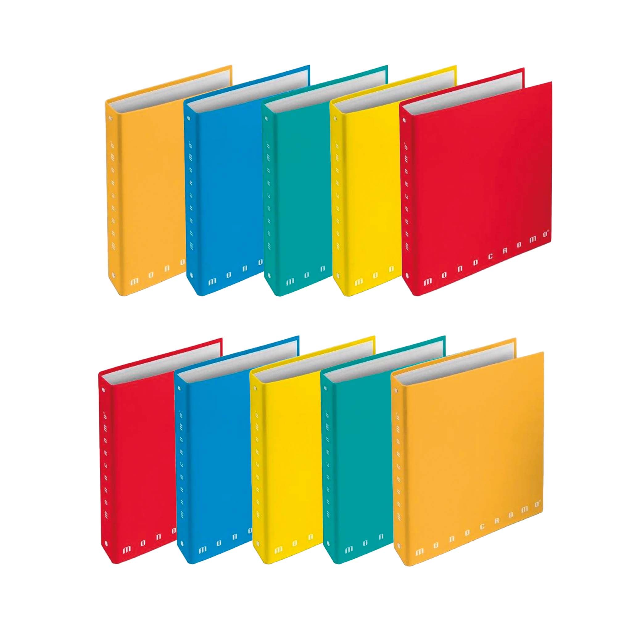 Pigna - Monocromo - 001314925, Cartella cartonata plastificata a 4 Anelli, Colori Assortiti, Formato A5 (18.5x22 cm), 5 Pezzi (Confezione da 2)