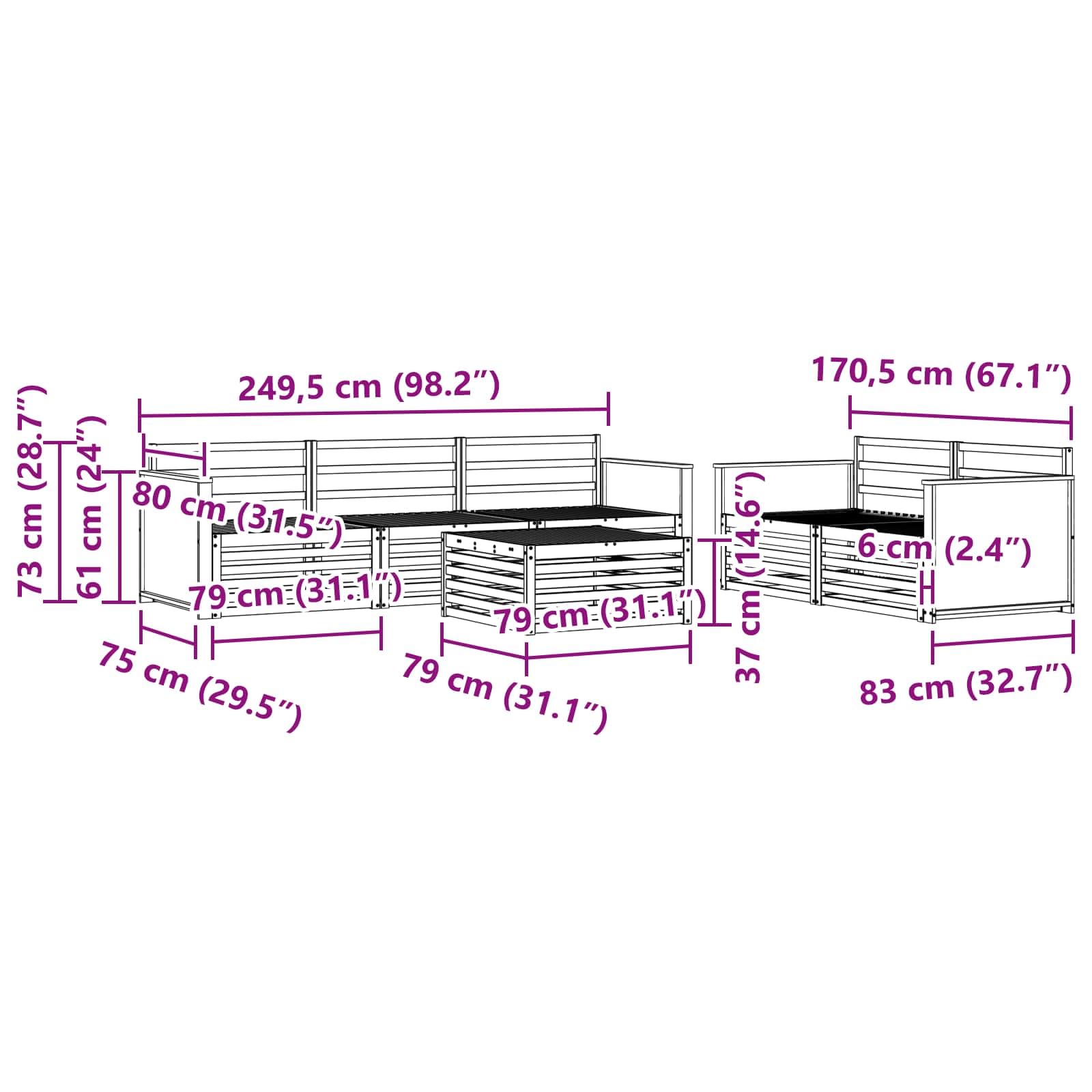 Gartenmöbel-Set aus massivem Akazienholz 6-teilig wetterfestes Outdoor-Sitzgruppe für Terrasse Balkon und Garten, modulare Essgruppe mit stabilem Tisch und bequemen Sofas
