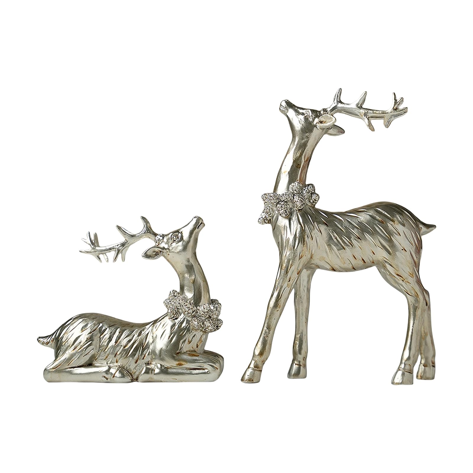 LSFYSZD 2pcs Reindeer Sculpture Resin Christmas Elk Statues Home Office Decorative Displays for Living Room, Bedroom, Bathroom, Bookshelf, Desktop, Cabinets (Z3-Silver, One Size)