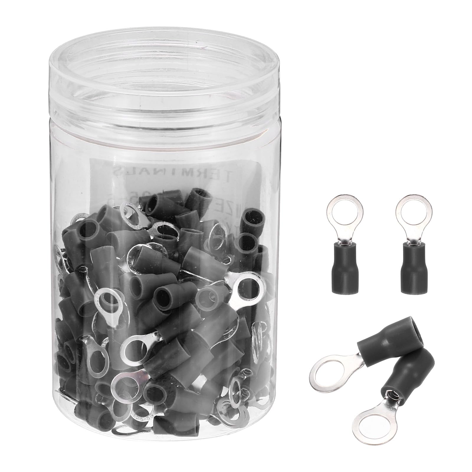 sourcing map 150Pcs Insulated Ring Terminal RVS1.25-5 Battery Lugs 22-16AWG Electrical Crimp Terminals Eyelet Wire Connectors for Industrial, Electrical Wiring, Black