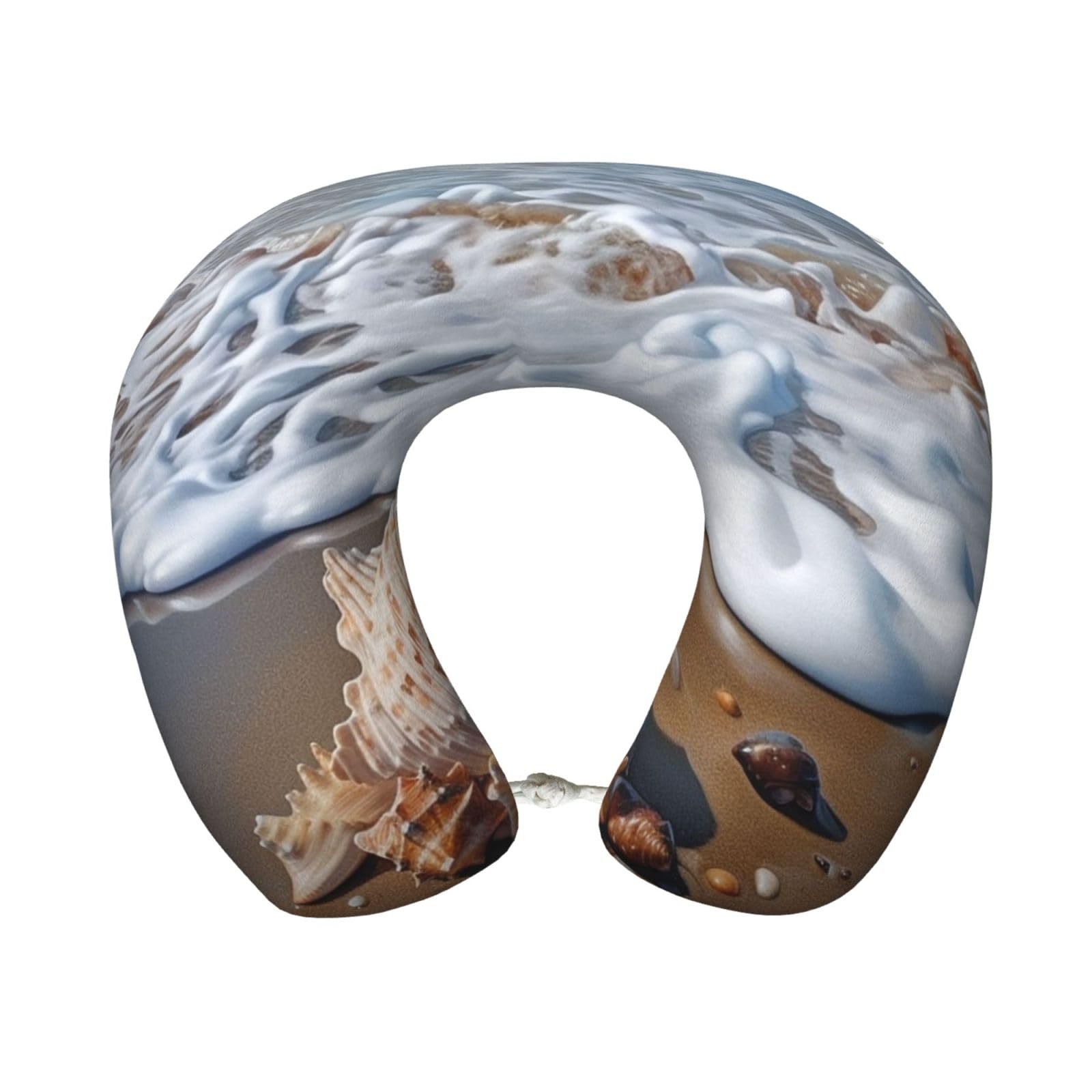 peiyeety Sea and Shells Travel Pillow Memory Foam - Comfortable U Shape Neck Pillows for Sleeping, Neck and Head Support Portable Airplane Pillow Adjustable Flight Pillow, Washable Cover