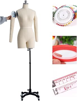 Mannequin Dress Form Female Sewing Half Mannequin with 2 Arms, Height Adjustable Clothing Dressform for Store Tailor Shop, Easy to Set Up Mannequin Torso