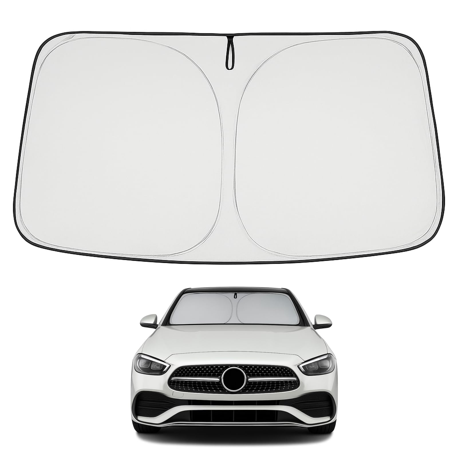 Proadsy Windshield Sun Shade for 2015-2021 Mercedes Benz C Class W205 C250 C300 C400, 4-Layer Foldable Sun Visor Protector Blocks UV Rays Heat Damage, Keep Interior Car Cooler Accessories