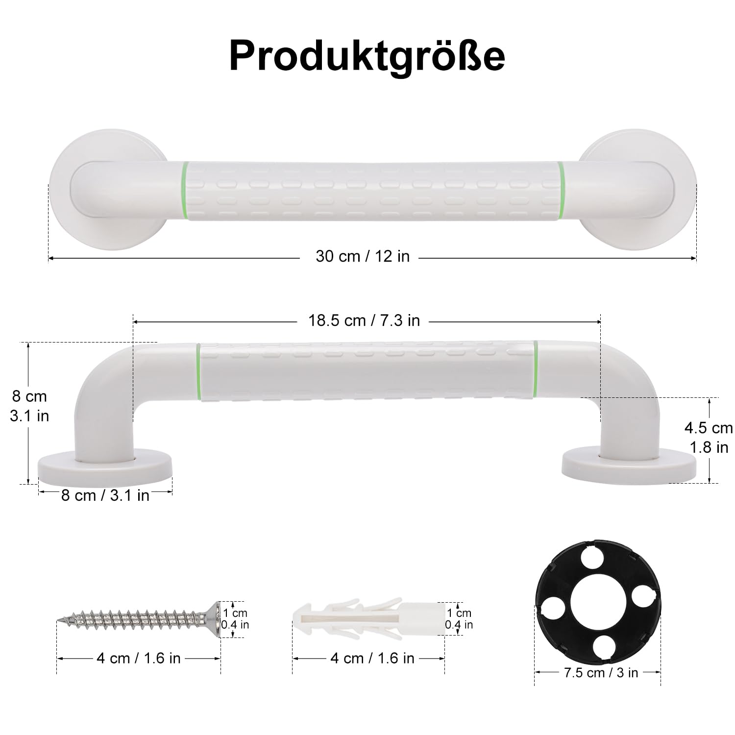 supregear Haltegriff Bad, Edelstahl Rutschfeste Haltegriffe, WC Haltestange Dusch Griff Badewannen Griff Sicherheitsgriff für Schwangere Kinder Senioren, 30 cm