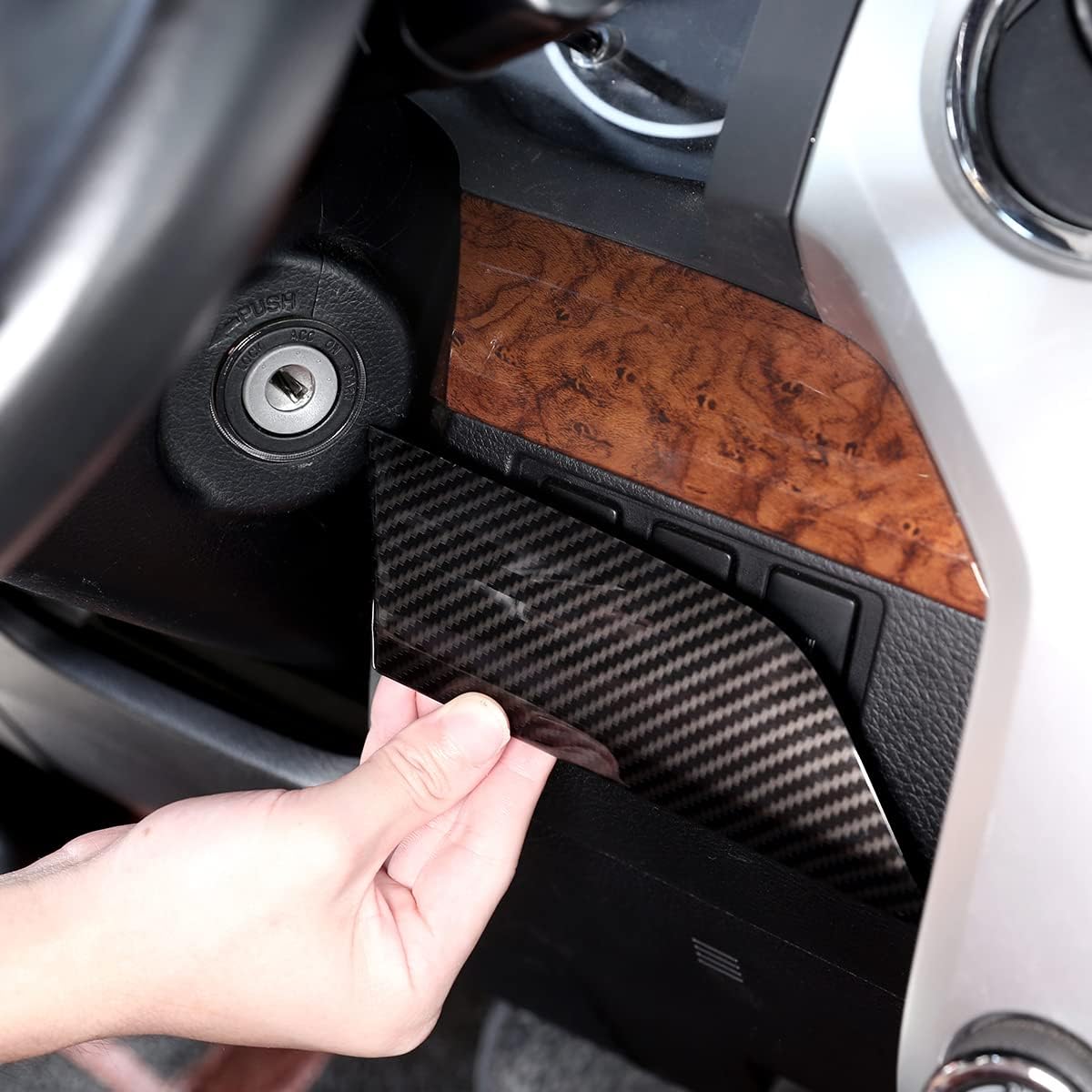 Car Center Console Co-Pilot Instrument Panel Decorative Cover Compatible with Toyota Tundra 2014-2021 Center Console Instrument Decorative Strip Accessories(Carbon Fiber Grain)