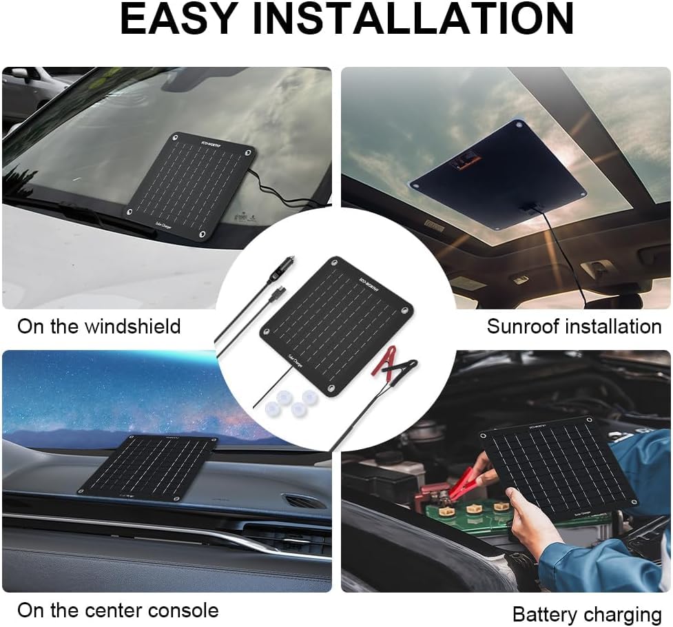 Exhaust Pipe Gasket ECO-WORTHY L02EP10BB18V-1 12 Volts 10 Watts Portable Power Solar Panel Battery Charger Backup For Car Boat With Alligator Clip Adapter, Black Waterproof Solar Panel For RV Boat
