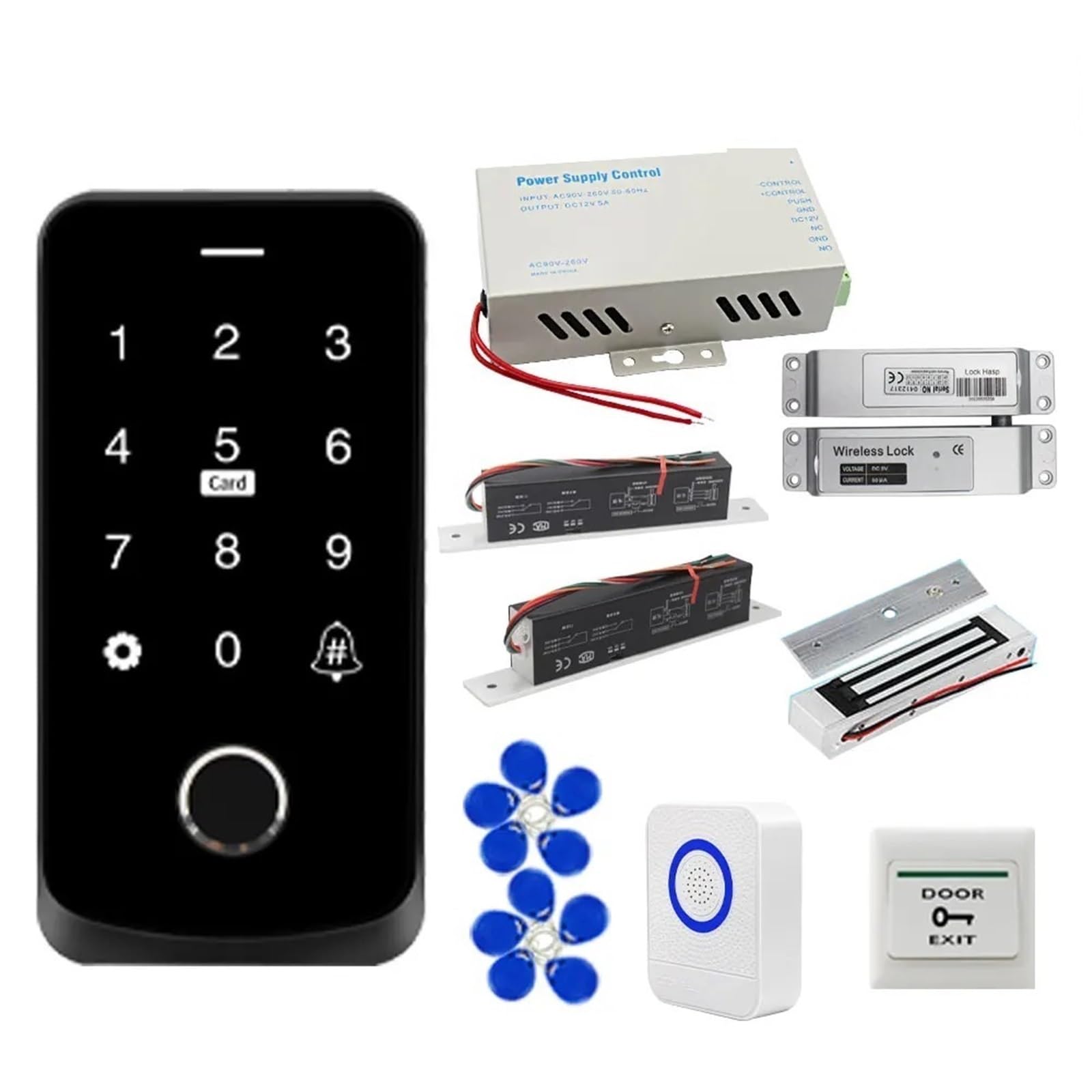 TF9 IP65 impermeable NFC Kit de Control acceso huellas dactilares conjunto teclado/tarjeta IC RFID/cerradura puerta magnética/fuente alimentación 12V para Seguridad Eléctrica(Kit-C)