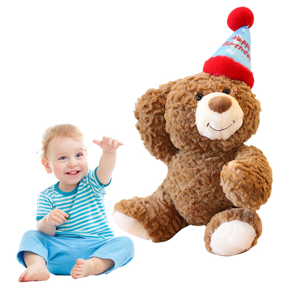 Lotvic Oso de Peluche, 30cm Teddy Bear con Gorro de Cumpleaños, Osito Peluche Personalizado para Fiestas Infantiles de Niñas y Niños, Cumpleaños de Navidad