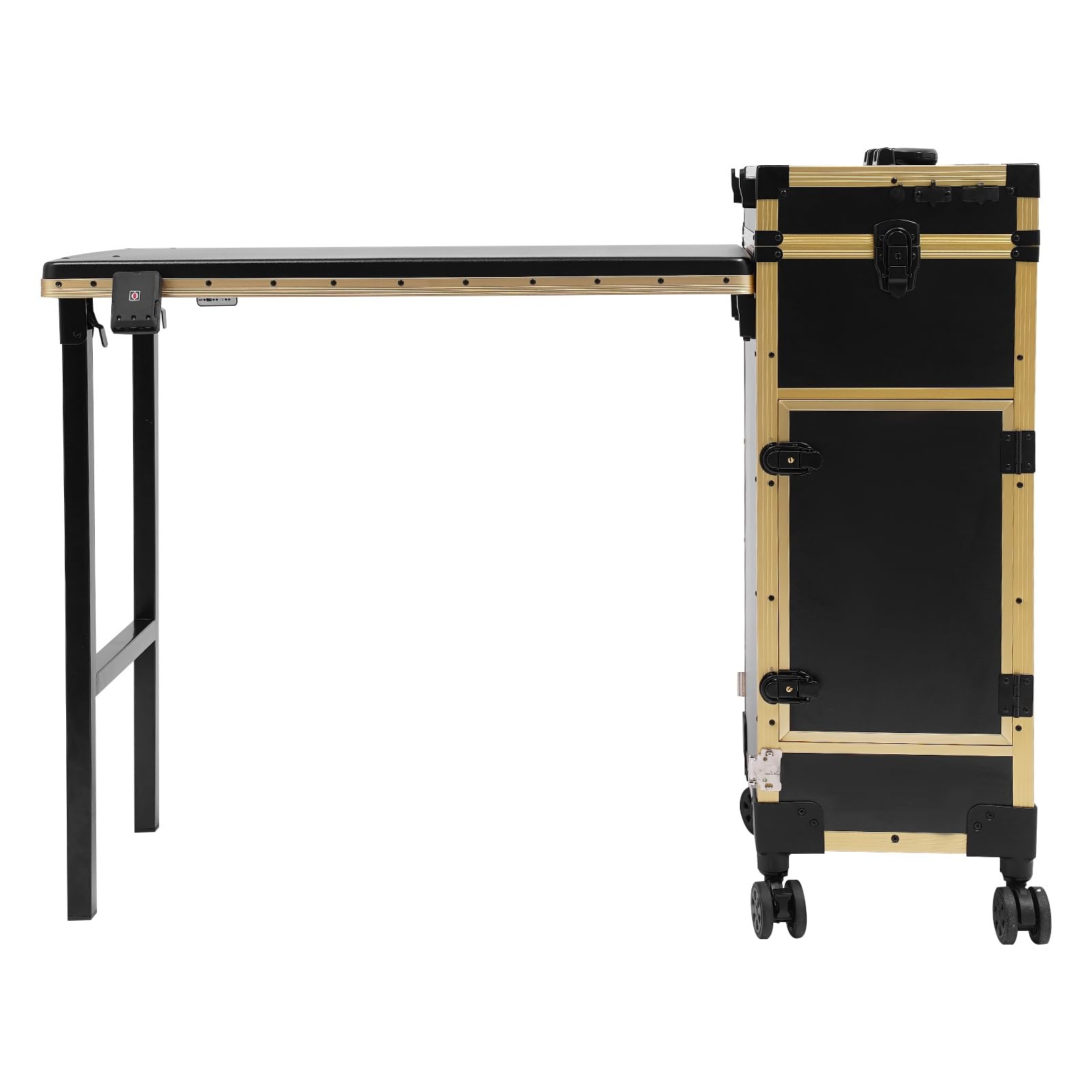 Reise-Schminkkoffer Schminkkoffer Mit Spiegel 3Schubladen Faltbar Kosmetikkoffer Rad Und SchlöSser Friseurkoffer ManiküRe Tisch FüR Professionelle Visagisten Friseure (Schwarz und Gold)