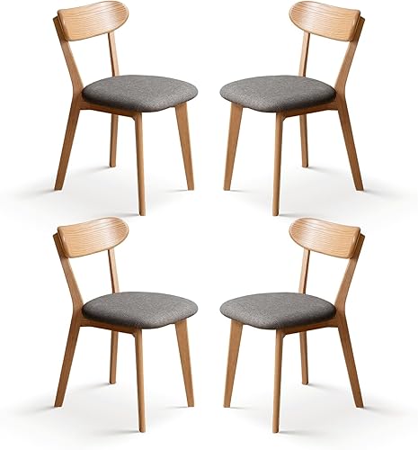 Miniatura 16 de Sillas de comedor 100% tapizadas de madera maciza, sillas de comedor modernas de roble de mediados de siglo con diseño de respaldo curvado con forma