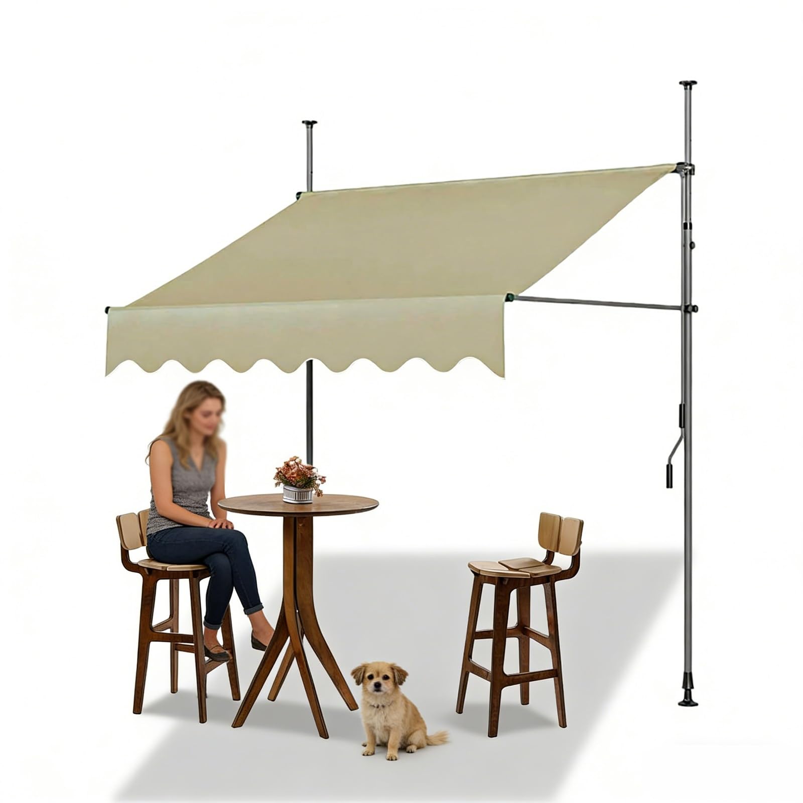 Toldo retráctil para patio de 8.2 pies con manivela de poliéster impermeable terraza