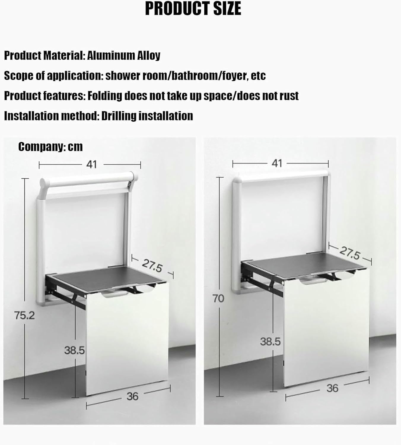 Wall Mounted Folding Invisible Chair Step Stools,Aluminum Alloy Light Luxury Shoe Changing Stool,Door Shoe Footstool,Hang Balcony Living Stool