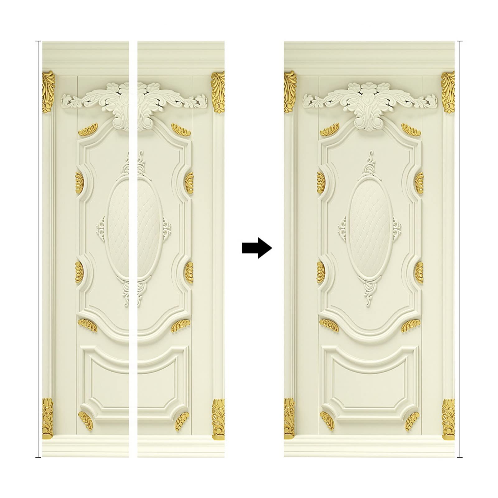 A.Monamour Adesivo Porta Autoadesiva Classica Porta In Legno Bianco Con Rilievi Dorati Vinile PVC Adesivi per Porte Interne 3D Pellicola Adesiva Poster Sticker Murale Parete Carta da Parati