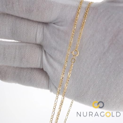 Nuragold 10k Real Yellow Gold Figaro Link 2mm Chain Necklace (16