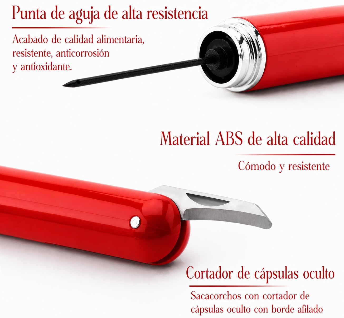 Sacacorchos de aire a presión con aguja inox | ABS resistente, 3 pasos de uso, extrae el corcho, apto para corchos naturales