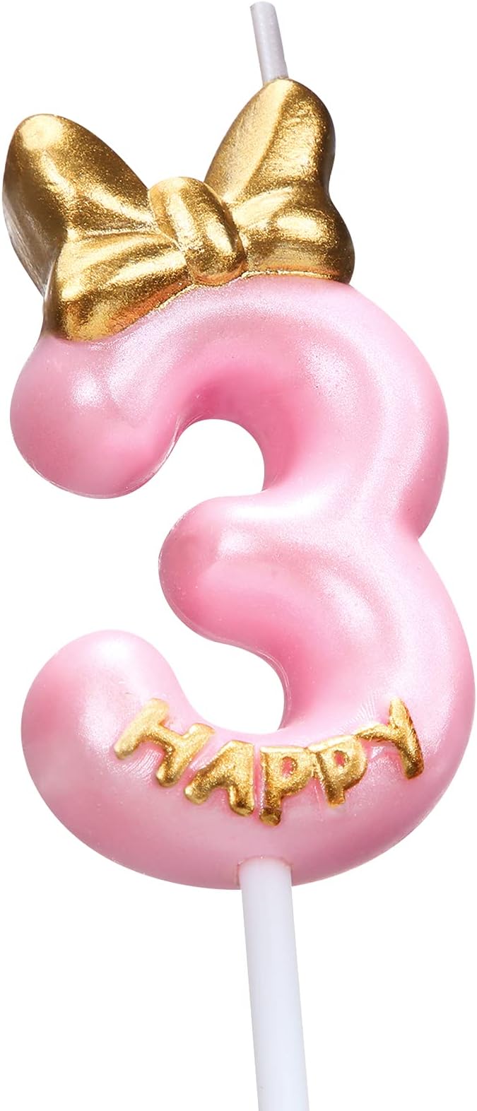 Nuanchu Candle Pink Birthday Candle Girl Happy Birthday Cake Topper, Birthday Candle for Cake Topper Birthday Baking Celebration Reunions Anniversary Party Supplies (Number 3)