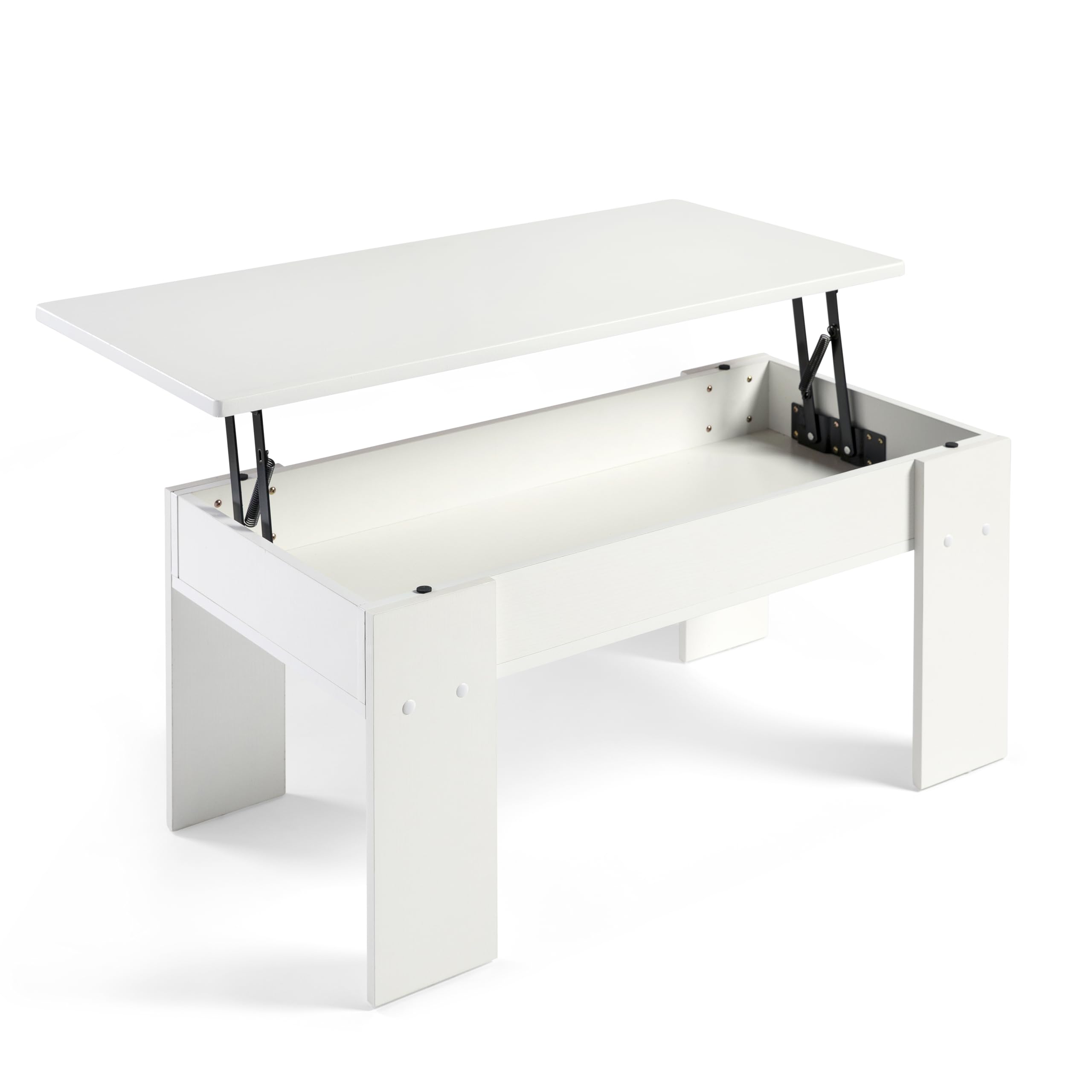 DUPI Mesa de Centro Elevable Aitana | Superficie Elevable para Comodidad | Hueco Interior para Almacenaje | Fácil Limpieza | Ideal Salón-Comedor, Madera (Blanco)