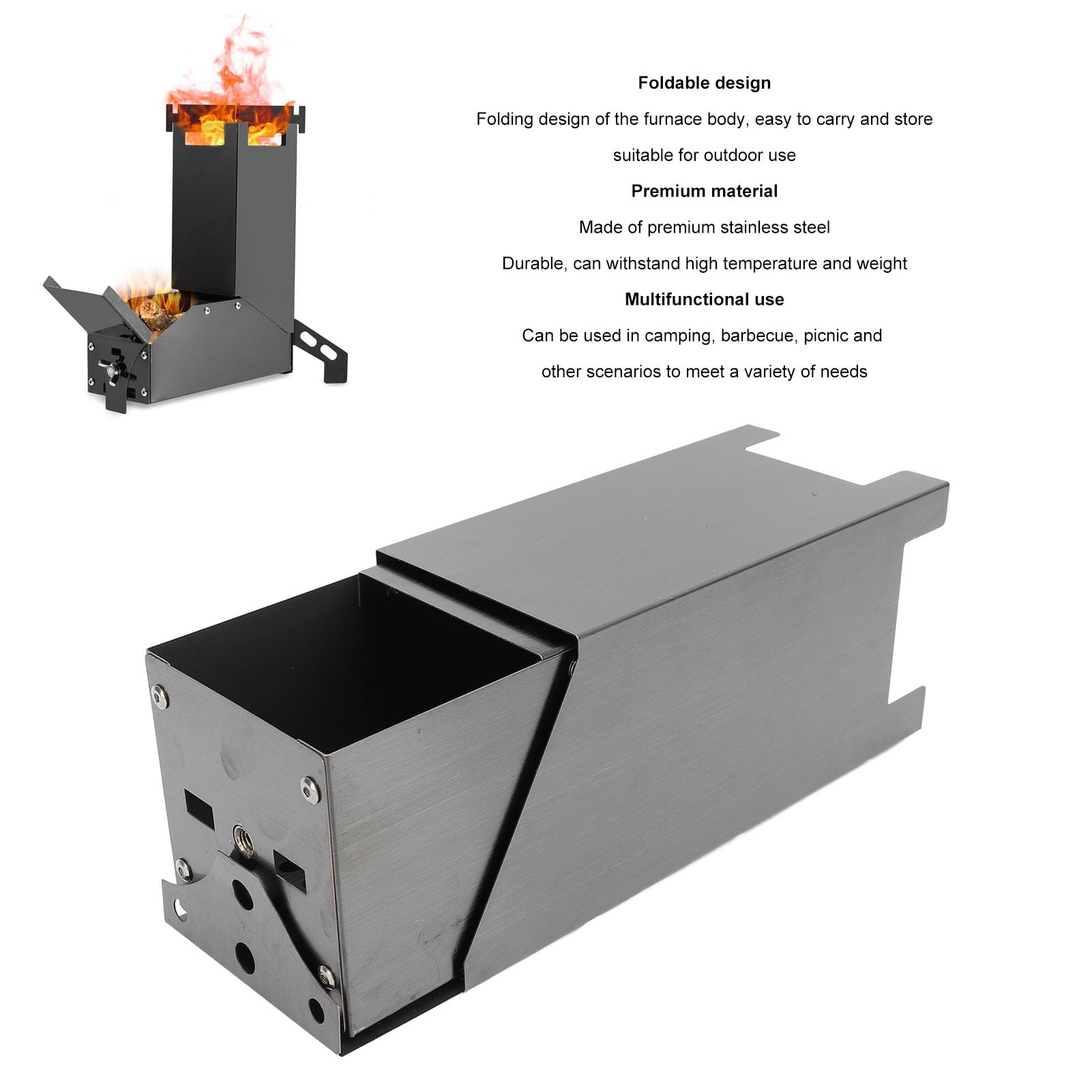 Poêle à Bois Portatif D'acier Inoxydable, Poêle Pliant Compact Efficace pour le Camping Randonnée Barbecue, Pieds de Support