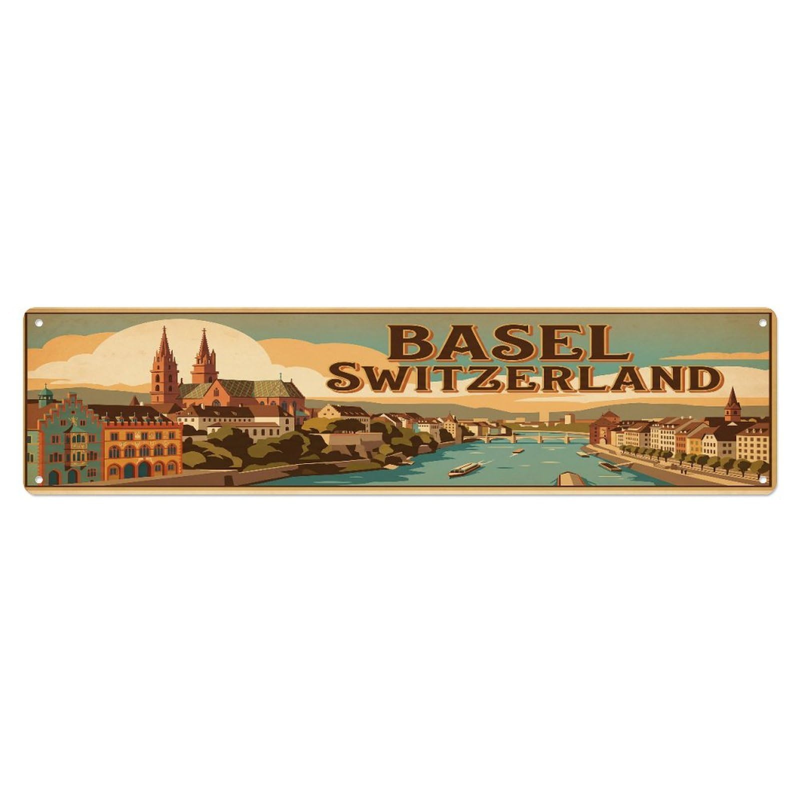 Tgrcjimh Style Metal Tin Sign Retro Travel Switzerland Basel