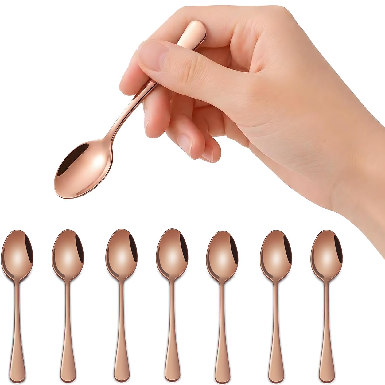 DEHOV 4.7 Inch Coffee Spoon,8 Pieces Rose Gold Stainless Steel Teaspoon Set,Mini Espresso Spoons,Copper Tea Spoon,Copper Seasoning Spoons