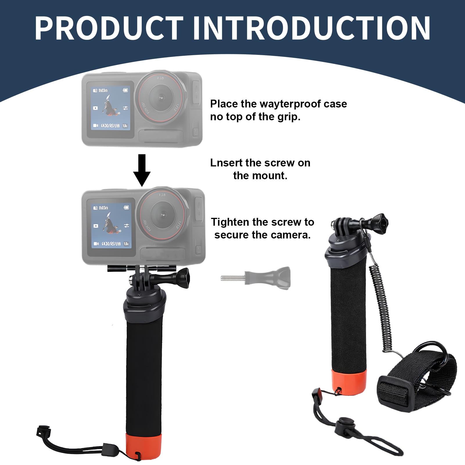 Poignée Flottante pour Caméra Sport, plongée sous-Marine Etanche Handler avec Dragonne et Corde élastique Anti-Perte pour Go Pro Hero 13/12/11/10/9/8/7/6 insta360 DJI Osmo et Autres caméras d'action