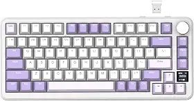 ATTACK SHARK X85 PRO Teclado mecânico sem fio com tela TFT e botão,teclado gamer 75% QMK com junta, com fio 2.4G/BT/USB-C, switch linear hot-swappable, 4000mAh, NKRO, RGB, PC/MAC(Lavender)