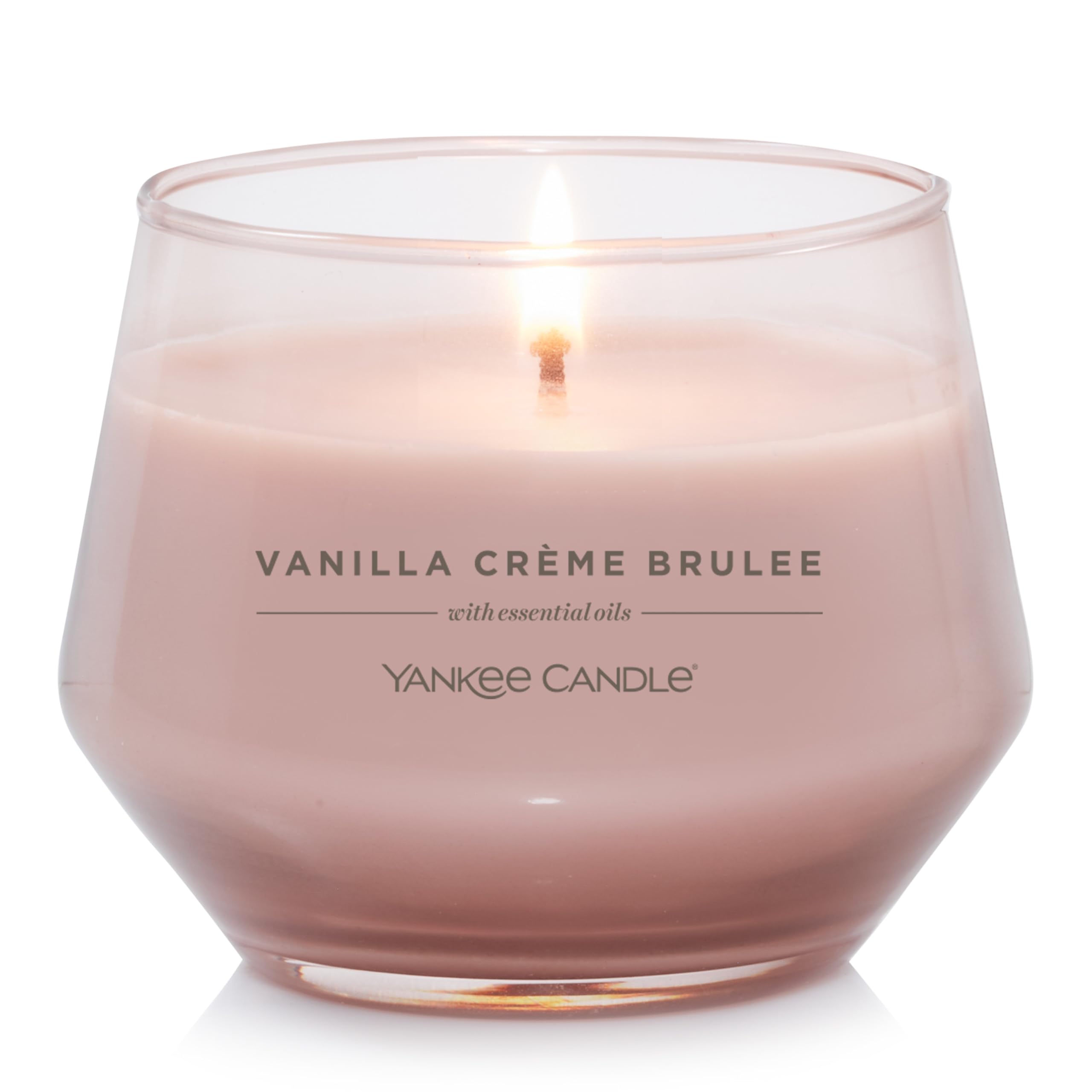 Yankee Candle Studio Vela perfumada | Vela mediana de vainilla crème brûlée | Larga duración: 35-50 horas | Elegante diseño de recipiente de cristal con cera beige | Regalos perfectos para mujeres