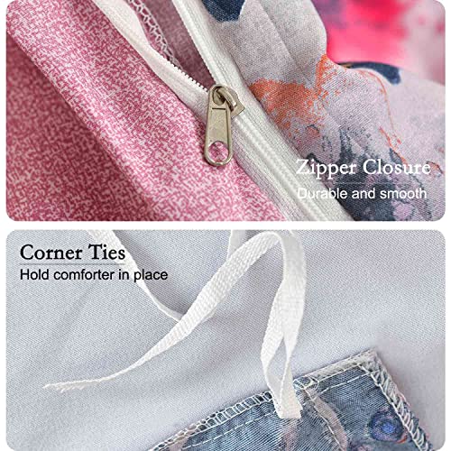 Tiffico Duvet Cover Queen Set - 90X90 Floral Printed Microfiber Soft Lightweight Duvet Quilt Comforter Bedding Covers With Zip Ties - 3 Pcs (Duvet Cover + 2 Pillowshame) For Women Men, Black Flower #TOP4