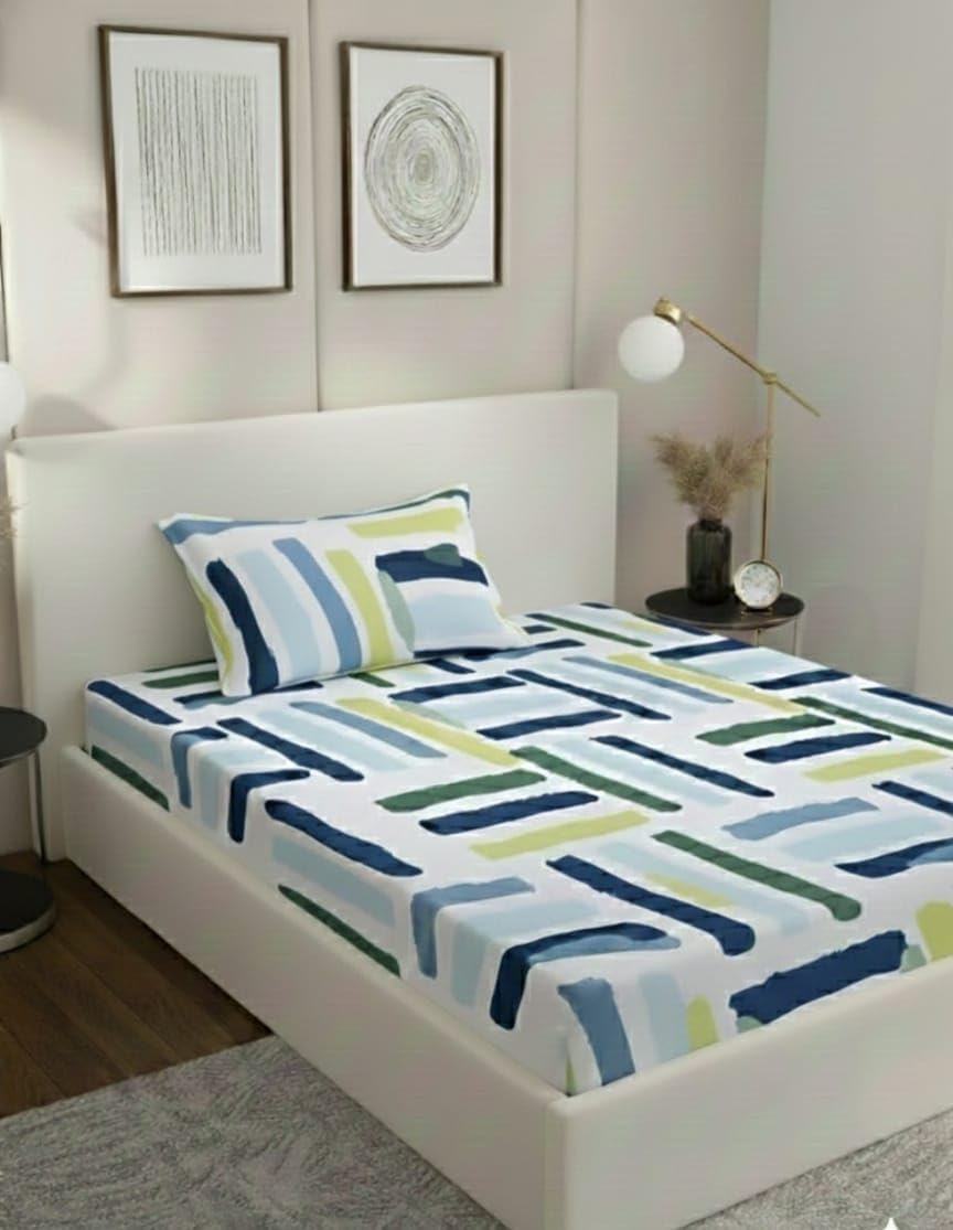 Single Flat Bedsheets, 180 TC Bed Sheet Single Size Bed, Glace Cotton Bed Cover,Bedsheet with 1 Pillow Cover 17 x 27 Inch, Bedsheets 60 x 90 Inches