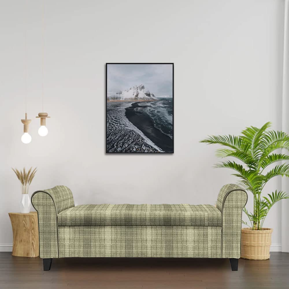 ROUNDHILL FURNITURE Wooden 2 Seater Bench With Upholstered Flip Top Storage | Multipurpose Rolled Arm Sofa Couch Pouffe Ottoman Diwan Settee for Home, Living Room, Hotel, Window Sitting (Yellow Check)