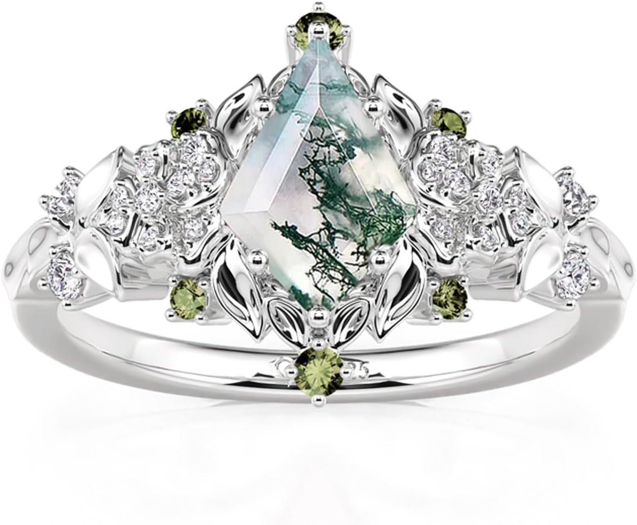 Jeulia Natural Moss Agate Gemstone Rings Sterling Silver Engagement Rings for Women Kite Cut Lapis Lazuli Wedding Rings Lapis Lazuli Promise Ring Gift For Valentine's Day with Box