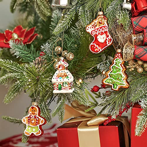 Wbhome Christmas Glass Ornaments, Hand Crafted Gingerbread Ornaments Set For Christmas Tree, Traditional Xmas Decorations Gifts, 4Pcs #TOP2