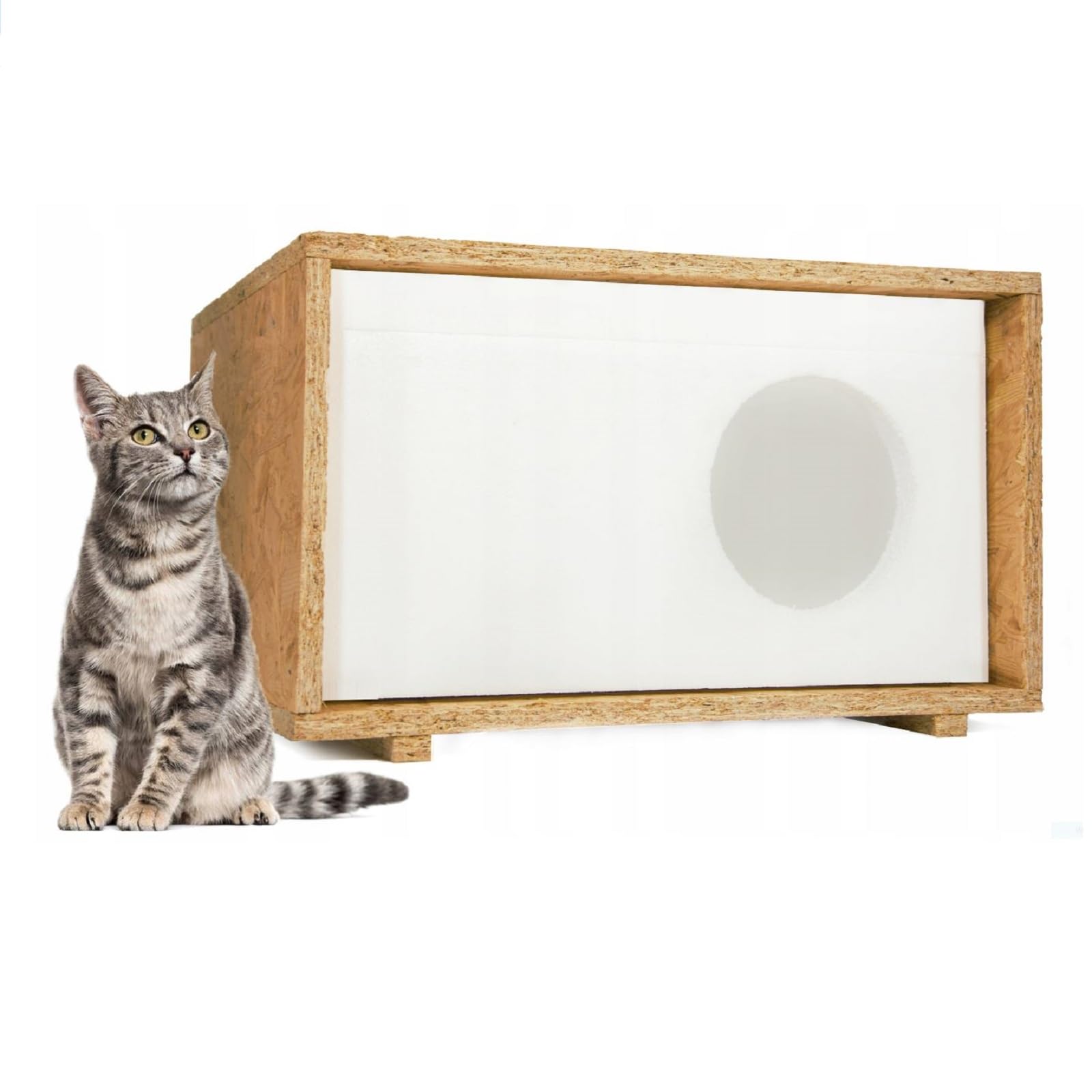QLS Katzenhaus aus Styropor mit OSB Verkleidung 43 x 41 cm Natur