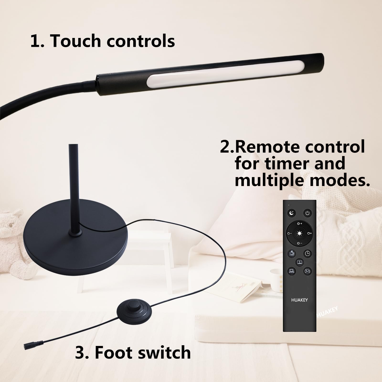 HUAKEY LED Floor lamp, Dimmable Adjustable Modern Standing Light, 5 Colour Temperatures, with Foot Switch, Timer - Image 3