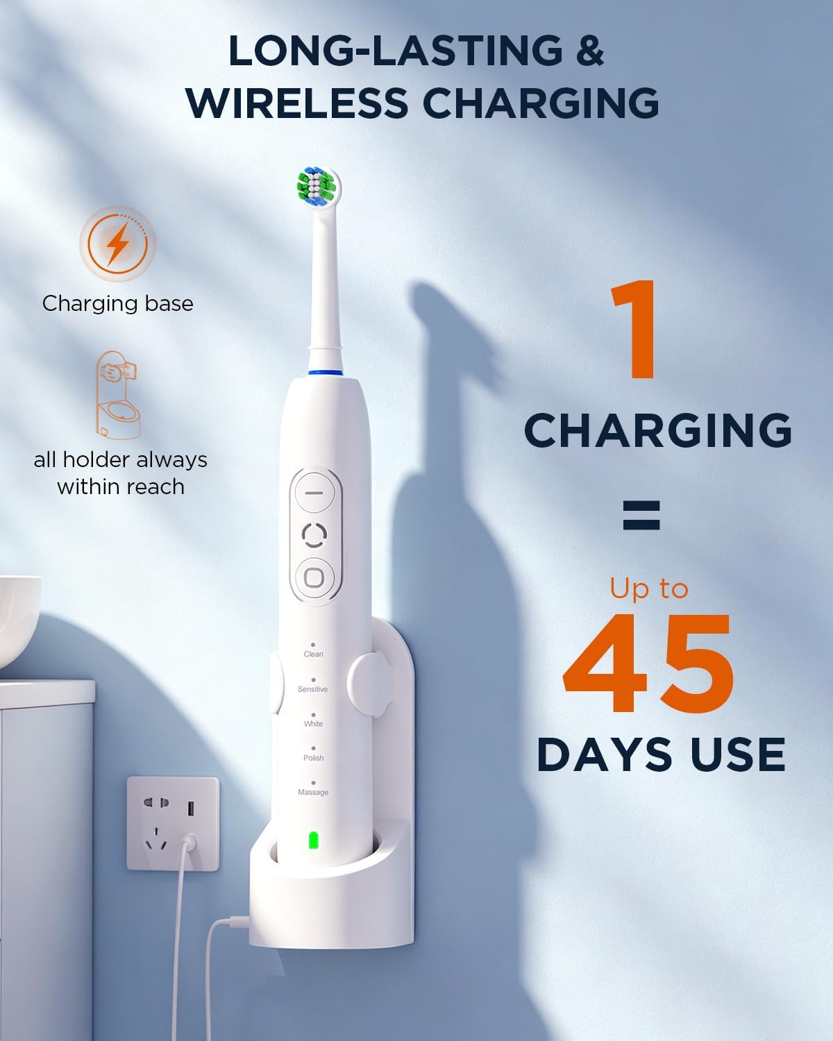 Rechargeable Sonic Toothbrush Set, Dual Design for Adults & Children, Equipped with Travel Carry Case, Intelligent 2-Minute Timing, 5 Working Modes and 120 Days Standby Time