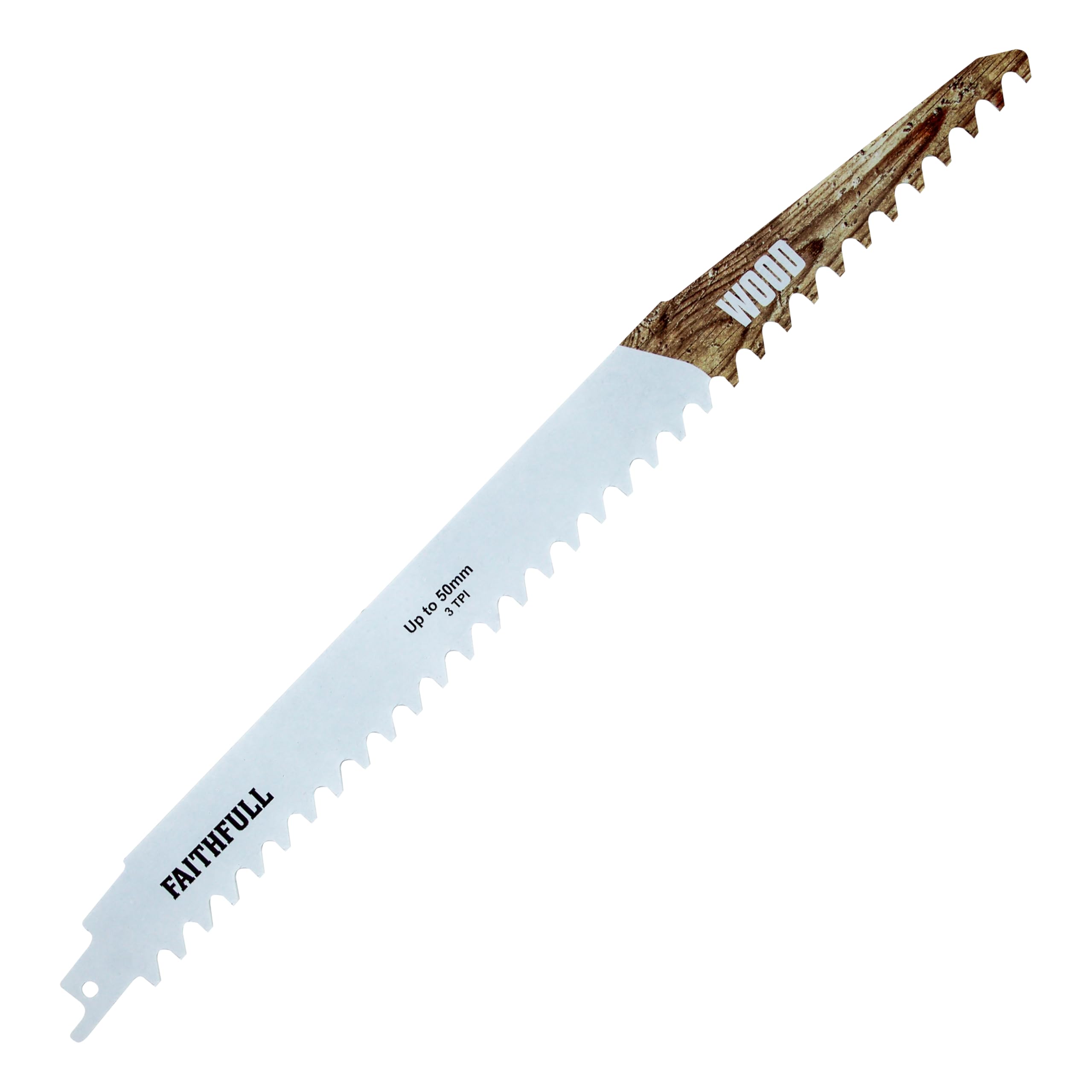 Faithfull Wood Cutting Carbide Sabre Saw Blade – 3 TPI Long Straight-Cut Blade, Compatible with Common S-Shank Reciprocating Saws for Softwood & Hardwood – 304mm (12 in)