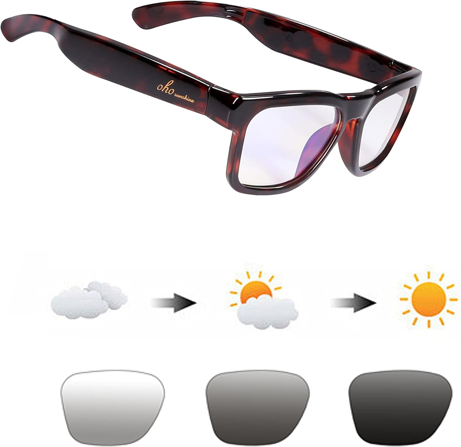 OhO Audio Transitional Glasses,Voice Control and Open Ear