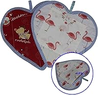 Vista 2 de 2 tapetes de tela en forma de corazón para cocina, almohadillas 100% algodón resistentes al calor con lazo para colgar, agarraderas decorativas
