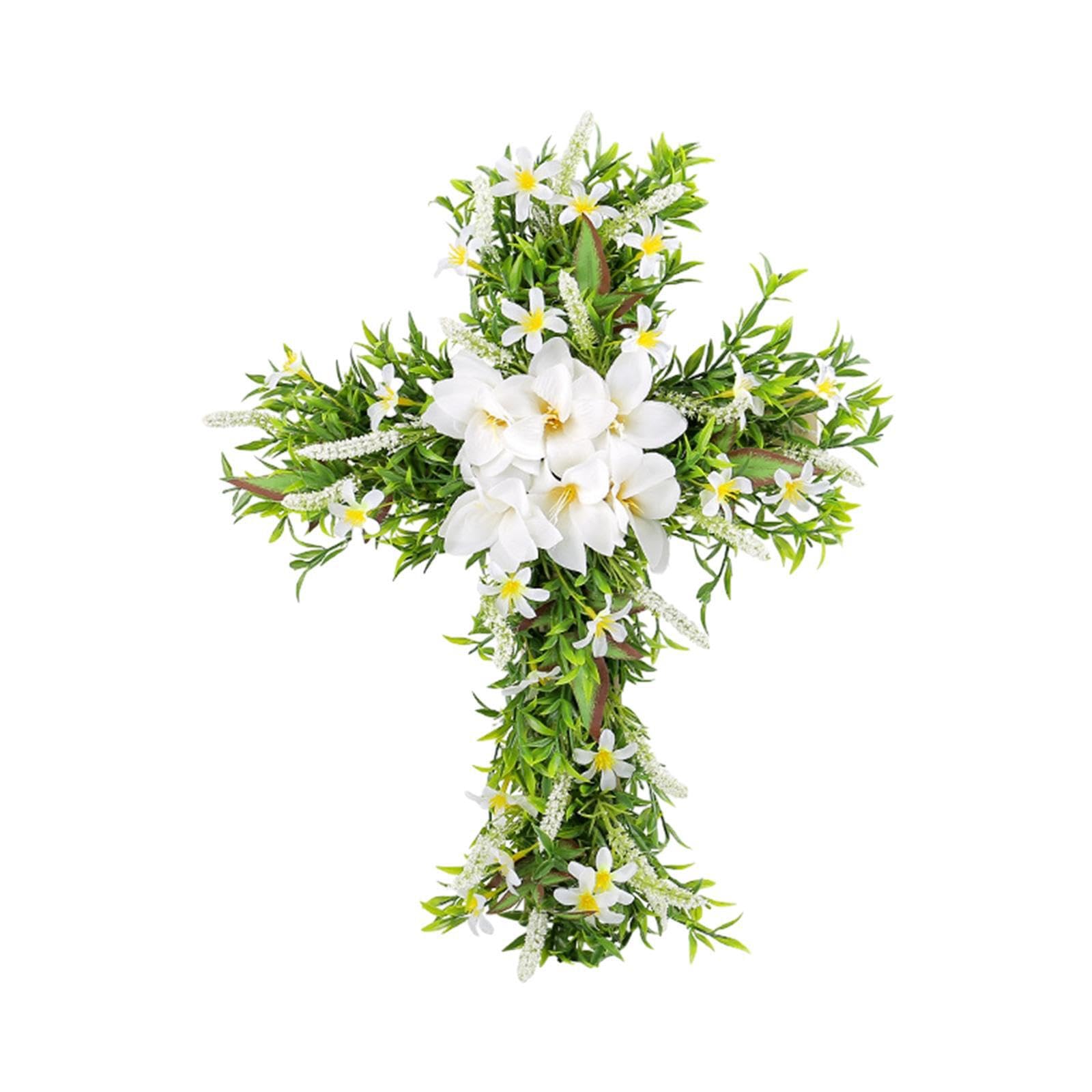 Kixzsaz Boys Cross Lily Wreath Garland Home Decor Spring Wreath For Easter Celebrations Easter Suitable For Farmhouse Decor Spring Party Supplies Office Door