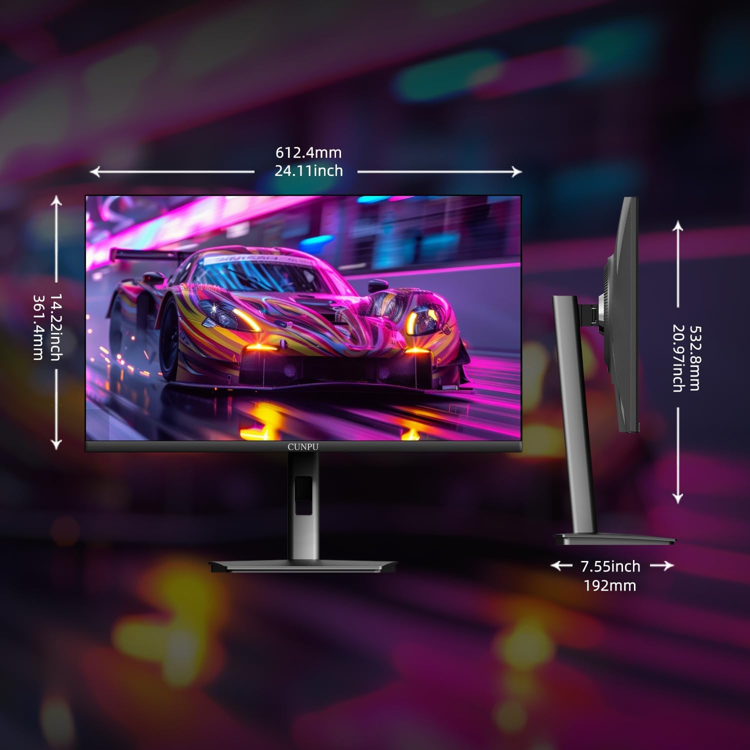 CUNPU QHD 2560 x 1440 Monitor de juego de 27 pulgadas, 180Hz (hasta 200Hz), GTG de 1 ms, IPS rápido, DCI-P3 93%, alto brillo 450cd/㎡, G-Sync y FreeSync, soporte de inclinación, DP/HDMI, monitor 2K de