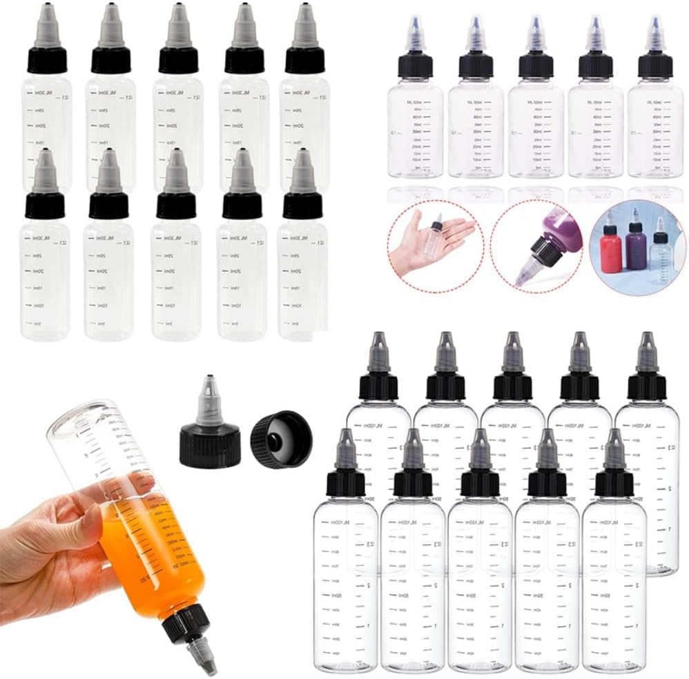 50pcs 30ml-500ml Empty Plastic Dispensing Bottles Twist Top Cap Round Bottles with Graduated Squeeze Container for Crafts Kitchen (120ml)