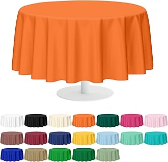 Mulbozy 2 Pcs Orange Round Tablecloth, 84 inches Disposable Plastic Orange Circle Table Covers for Baby Shower Wedding Bridal Shower Fall Birthday Party Decorations