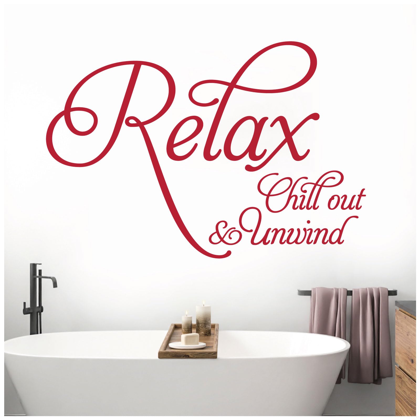 Relax, Chill Out, Unwind - Bathroom, Spa Wall Quote, Decal Wall Art Sticker [Medium] [Cherry] — image 1