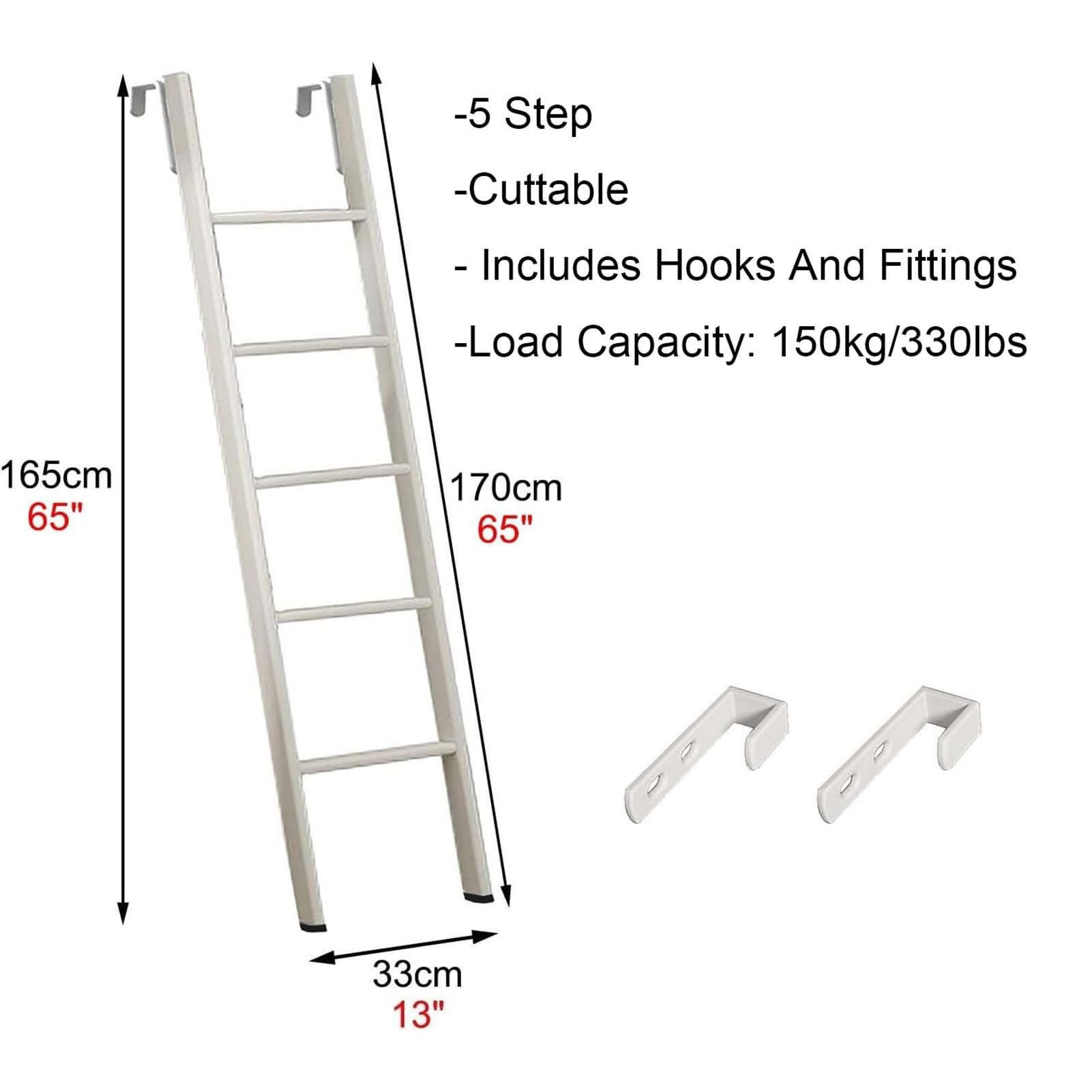Genérico Escalera para litera de Autocaravana con Gancho, 45"/51"/55"/59"/63"/65"/67"/69"/71"/73"/ Escalera Ajustable Interior para remolques de Viaje, Dormitorio, altillo, Autocaravana, es