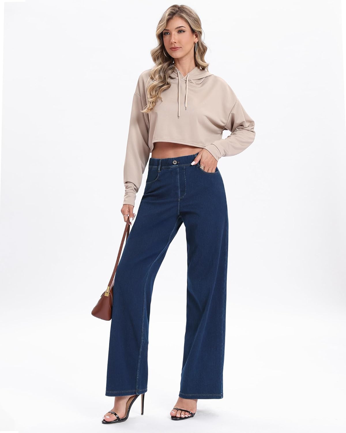 Pull On Jeans for Women Wide Leg High Waisted Stretch Baggy Sweatpant Jeans Casual Trendy Straight Denim Pants - Image 2