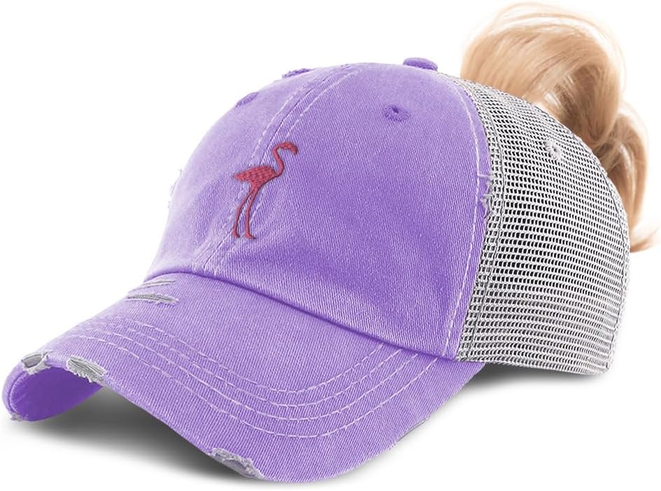 Ponytail Cap Women's Baseball Cap Embroidered Flamingo A Embroidery Cotton