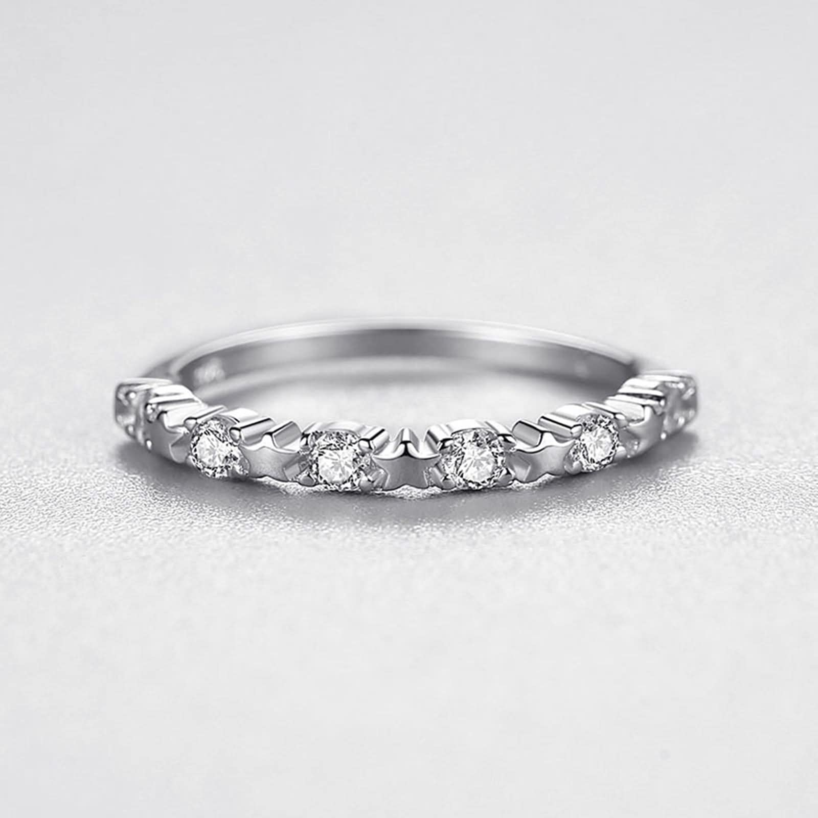 Anello in argento sterling per donna, anello da donna con fila singola di strass a forma di stella in argento con strass