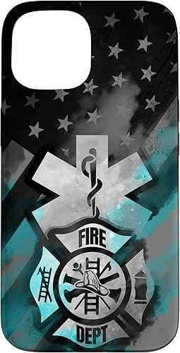 Miniatura 10 de iPhone 11 EMT EMS bombero turquesa línea humo usa bandera americana caso