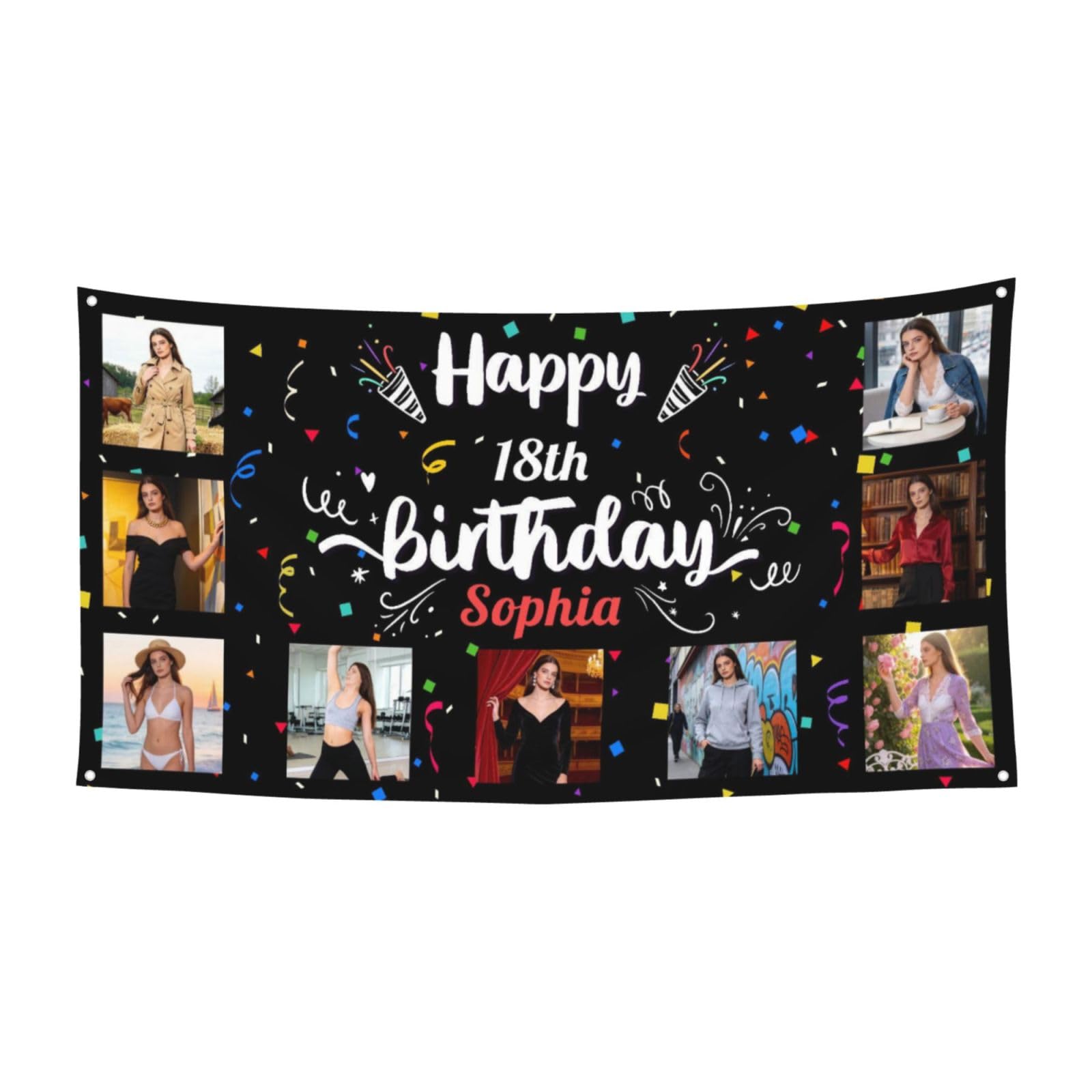 Personalised Birthday Banner Backdrop Background Poster Custom Face Photo Name Any Age Party Decor Celebration for Women Men Son Daughter 70 * 35inch